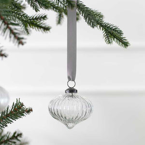 White Christmas Ribbed Glass Tree Decorations Pack of 3