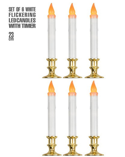 White Flickering LED Candles With Timer 23cm