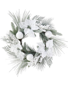 Christmas White Snow Poinsettia Wreath 58cm