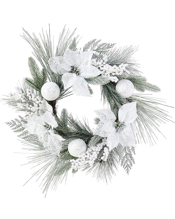 White Snow Poinsettia Wreath 58cm