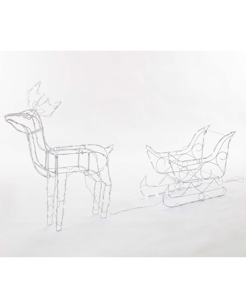 White Solar Christmas LED Sleigh With Reindeer 160L