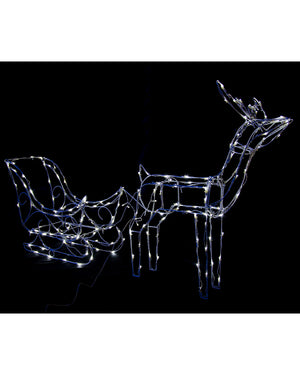 White Solar Christmas LED Sleigh With Reindeer 160L
