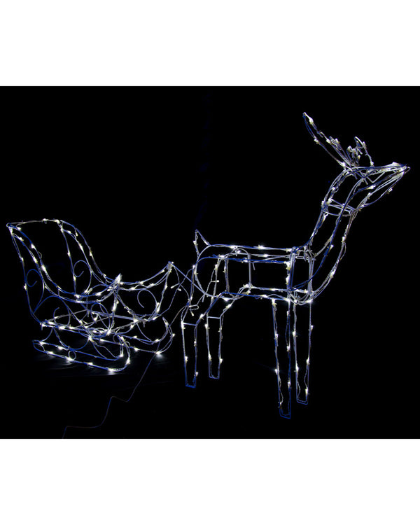 White Solar Christmas LED Sleigh With Reindeer 160L