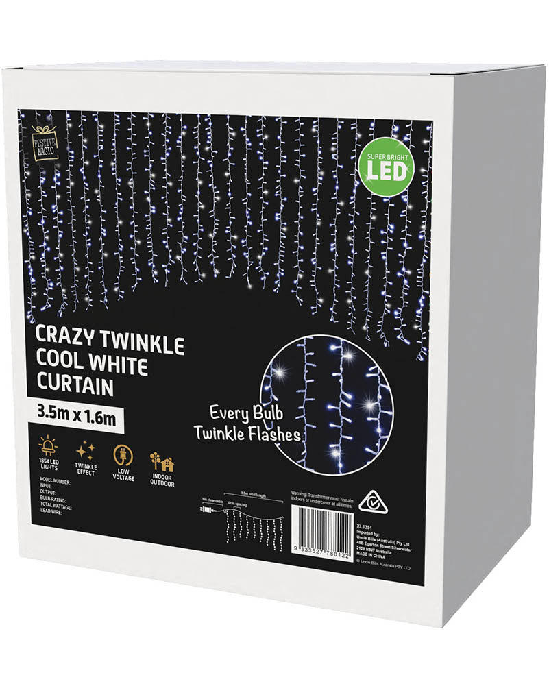Wild White Twinkling Curtain Lights 3.5m