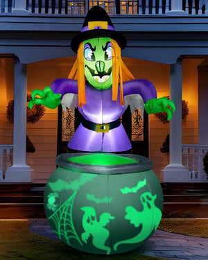 Witch Cauldron with Projecting Green Ghost Inflatable Decoration 1.8m