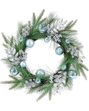 Christmas Wreath Blue Bauble Silver 50cm