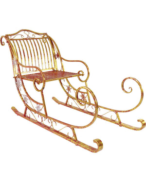 Christmas Wrought Iron Red and Gold Garden Sleigh 1.49m