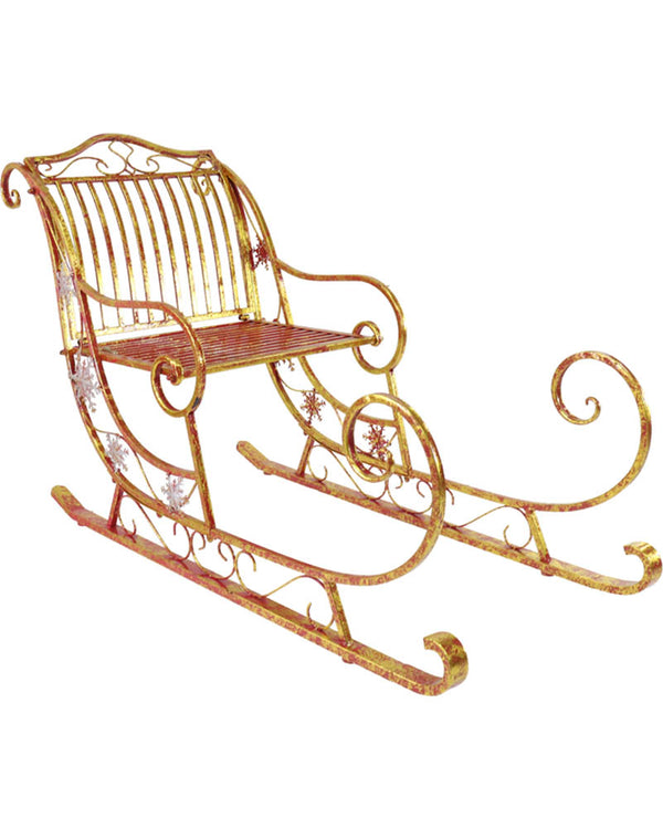 Christmas Wrought Iron Red and Gold Garden Sleigh 1.49m
