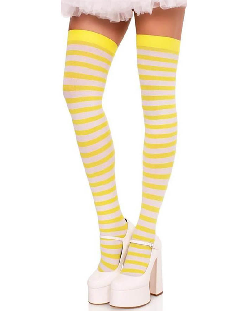 Yellow and White Striped Thigh High Stockings