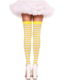 Yellow and White Striped Thigh High Stockings