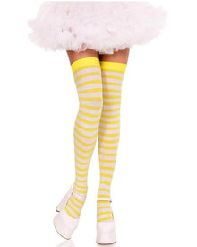 Yellow and White Striped Thigh High Stockings