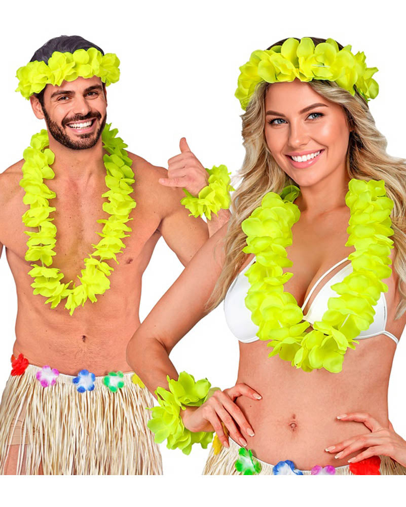 Yellow Hawaiian Lei Crown and Bracelet Set