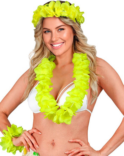Yellow Hawaiian Lei Crown and Bracelet Set
