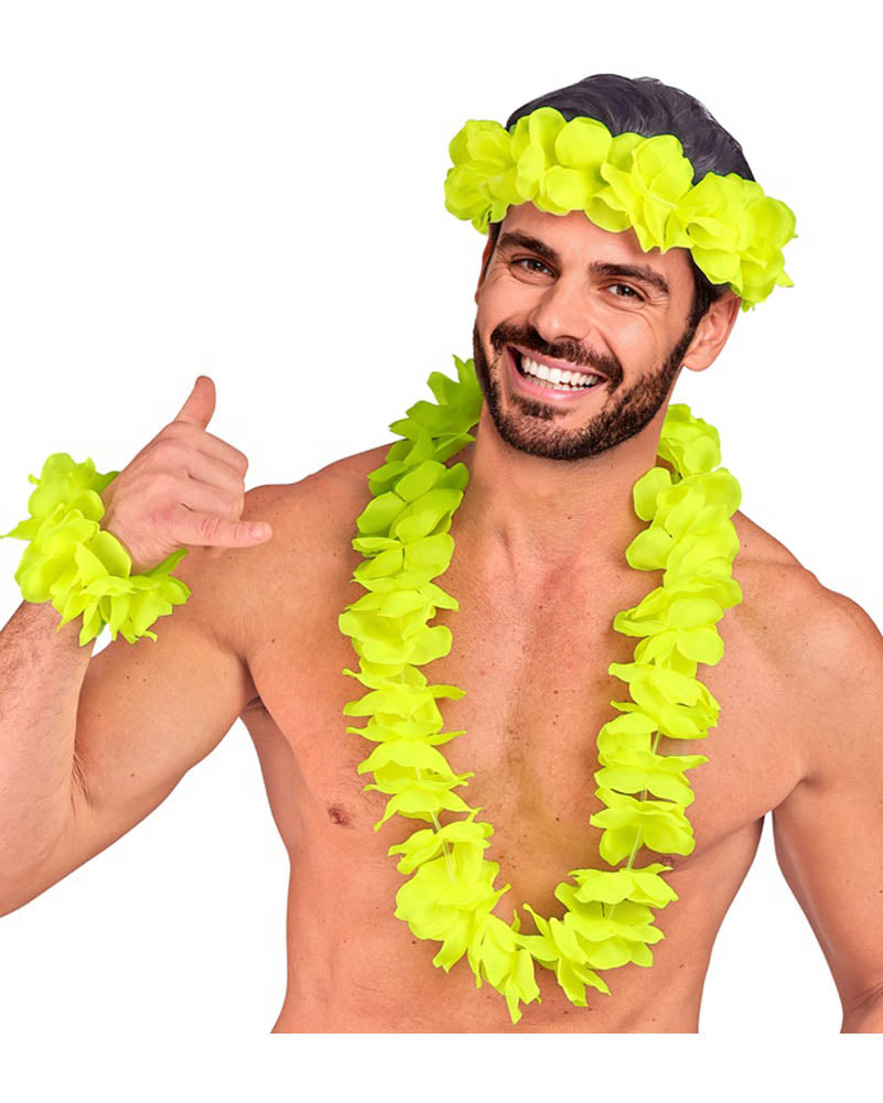 Yellow Hawaiian Lei Crown and Bracelet Set