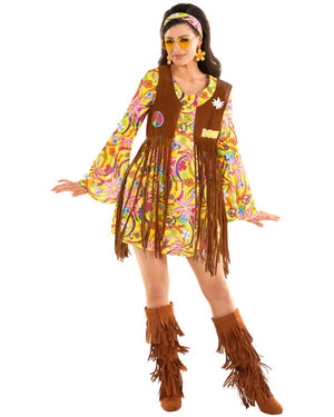 60s Yellow Hippie Dress Womens Costume
