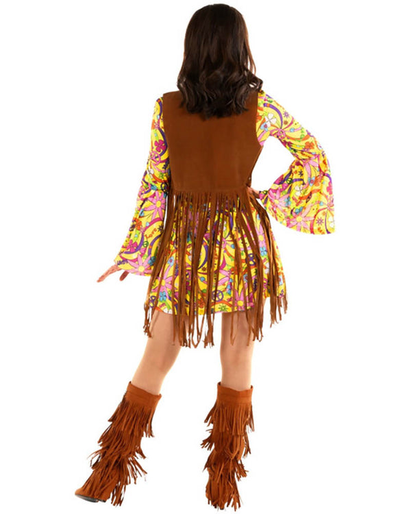 60s Yellow Hippie Dress Womens Costume
