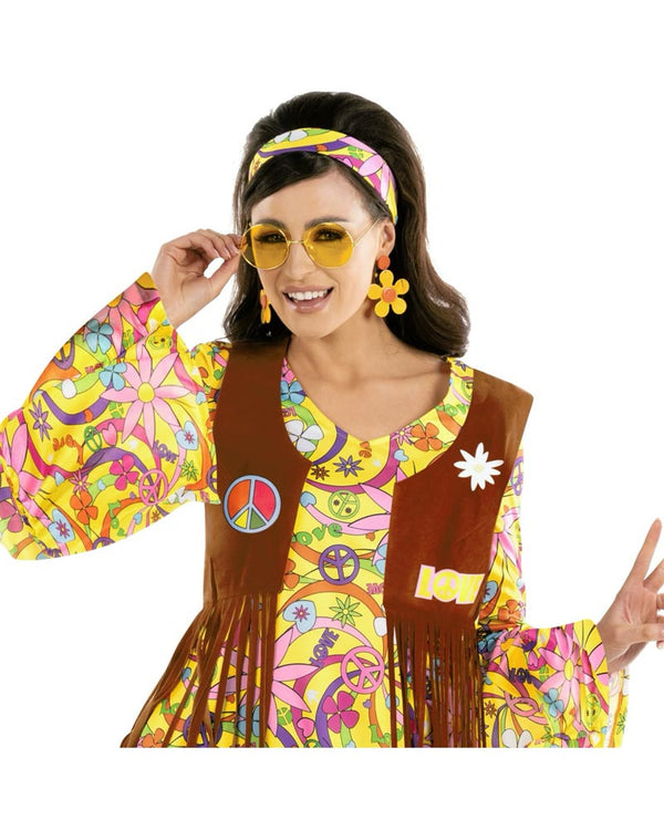 60s Yellow Hippie Dress Womens Costume