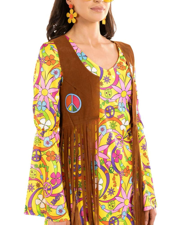 60s Yellow Hippie Dress Womens Costume