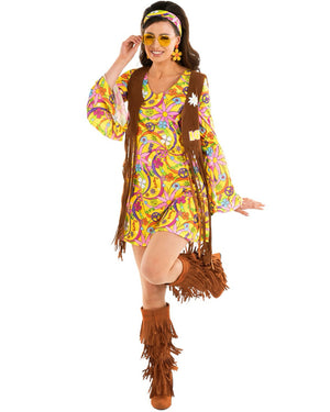 60s Yellow Hippie Dress Womens Costume