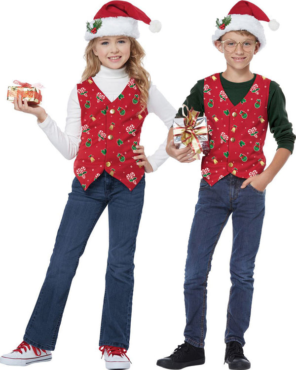 Red Christmas Holiday Vest Kids Costume - Main Image