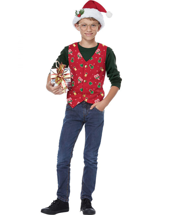 Red Christmas Holiday Vest Kids Costume - Main Image