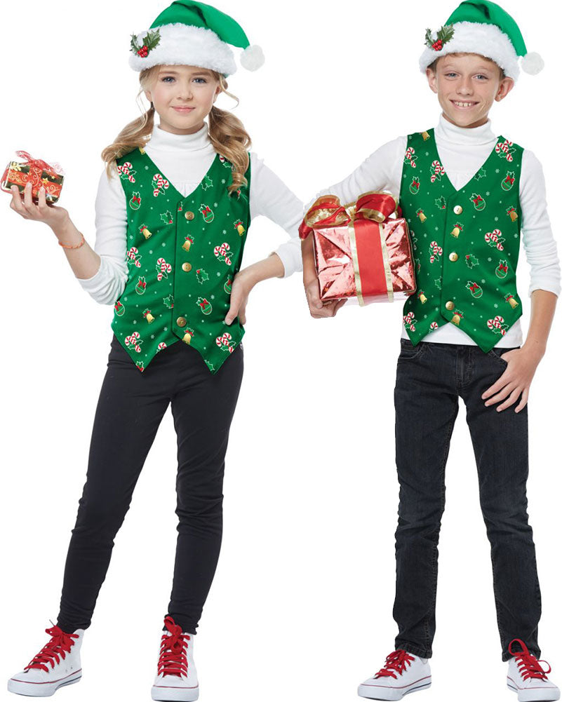 Green Christmas Holiday Vest Kids Christmas Costume