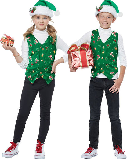 Green Christmas Holiday Vest Kids Christmas Costume