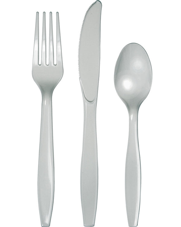 Christmas Shimmering Silver Assorted Plastic Premium Cutlery Pack of 24