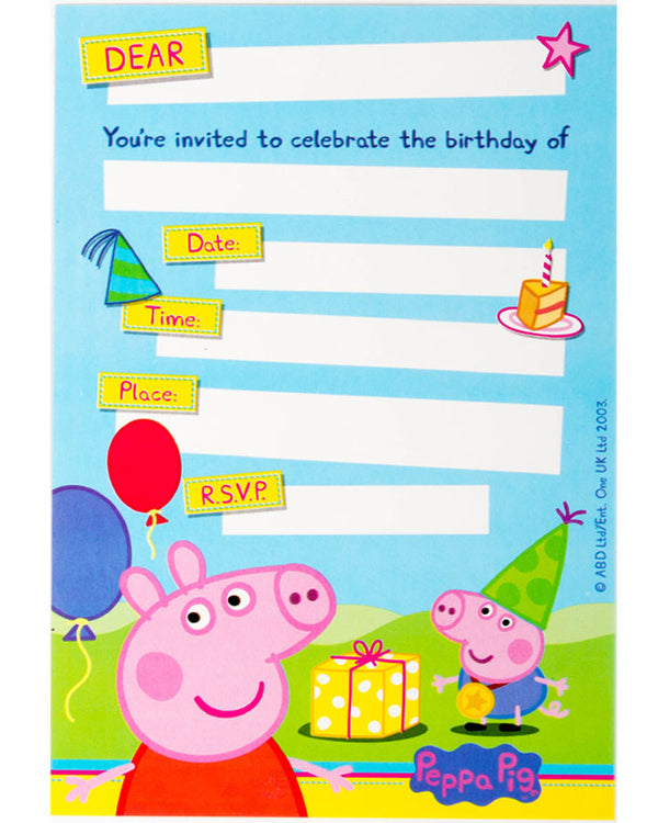 Peppa Pig Party Invitations Pack of 8