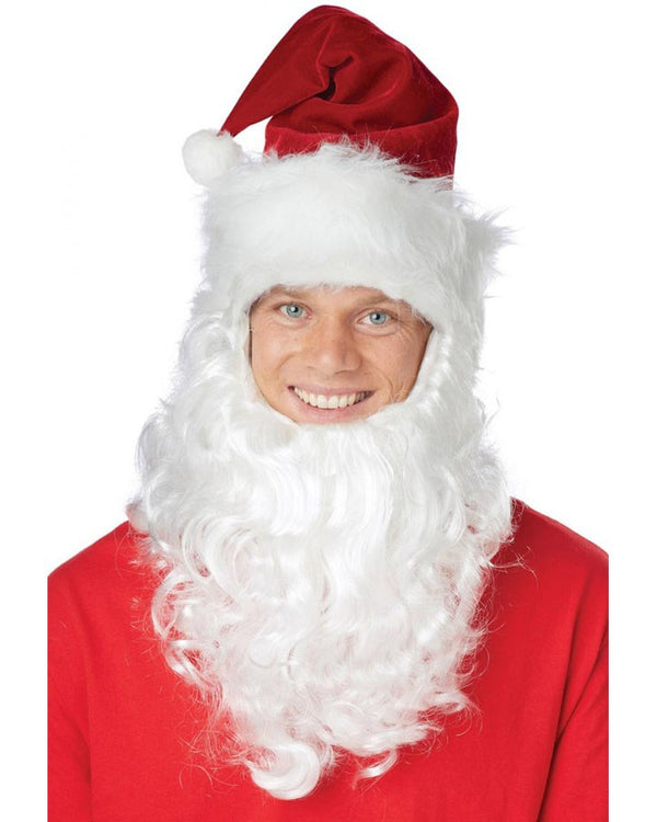 Christmas Santa Claus Hat with Attached White Beard