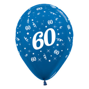 Sempertex 30cm Age 60 Metallic Blue Latex Balloons Pack of 25