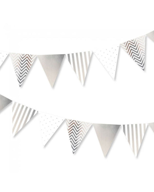 Silver Dots Stripes and Chevron Bunting