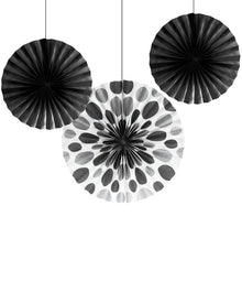 Black Velvet Paper Fans Pack of 3