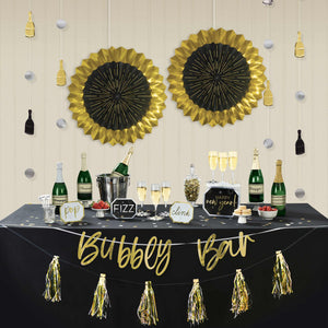 Happy New Year Bubbly Bar Decorating Kit Black Silver & Gold