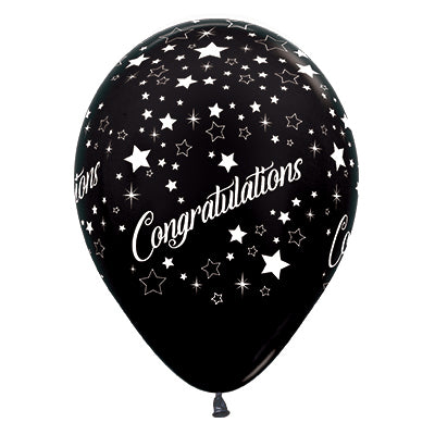 Sempertex 30cm Congratulations Stars Metallic Black Latex Balloons, 6PK Pack of 6