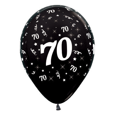 Sempertex 30cm Age 70 Metallic Black Latex Balloons 6PK Pack of 6