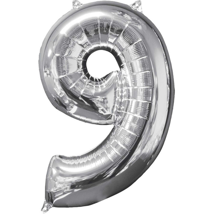 Mid-Size Shape Silver Numeral 9 Balloon