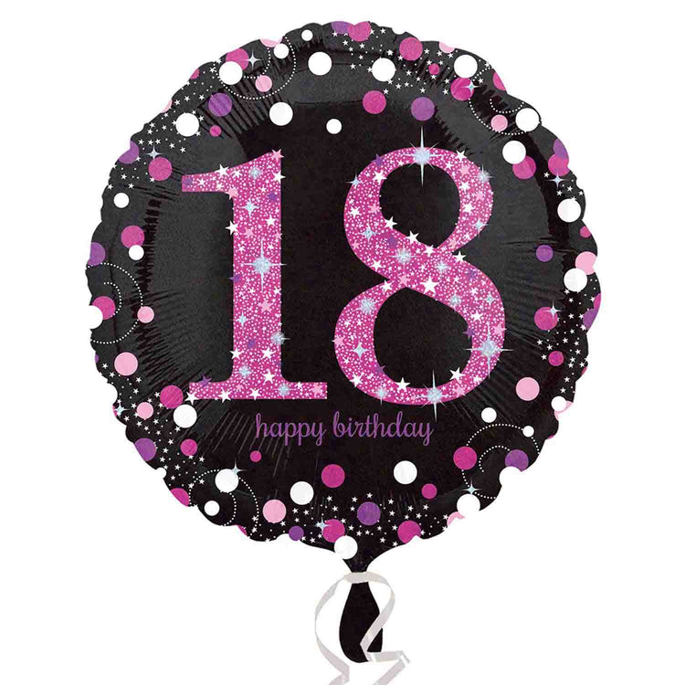 18th Pink Holographic Standard Foil Balloon