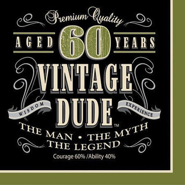 Vintage Dude 60th Birthday Lunch Napkins Pack of 16