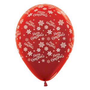 Sempertex 30cm Merry Christmas Snowflakes Metallic Red Latex Balloons, 6PK Pack of 6