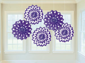 New Purple Hanging Printed Fan Decorations Pack of 5