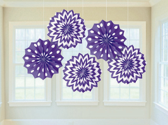 New Purple Hanging Printed Fan Decorations Pack of 5