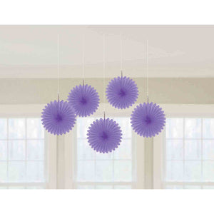 New Purple Mini Hanging Fan Decorations Pack of 5