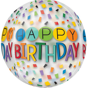Orbz XL Happy Birthday Rainbow Clear Balloon