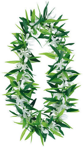 Summer Luau Green Leaf with Flowers Lei
