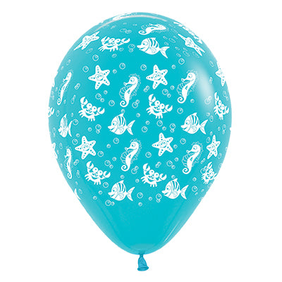 Sempertex 30cm Sea Creatures Fashion Caribbean Blue Latex Balloons 6PK Pack of 6