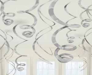 Silver Plastic Hanging Swirl Decorations Pack of 12
