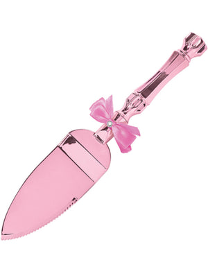 Pink Baby Shower Electroplated Bow Gem Plastic Cake Server