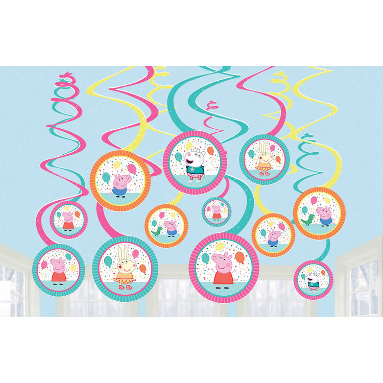 Peppa Pig Party Hanging Swirl Decorations Pack of 12