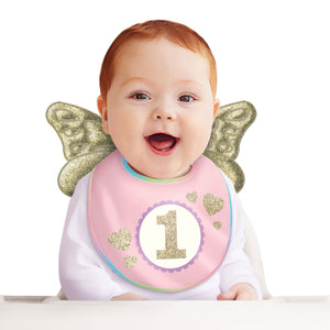 1st Birthday Girl Bib with Wings